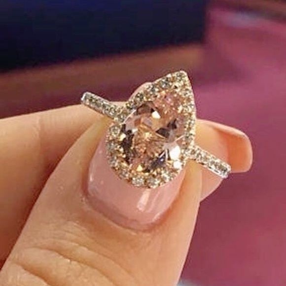 18K Rose Gold Filled Pear Shape Morganite Ring - Picture 4 of 8